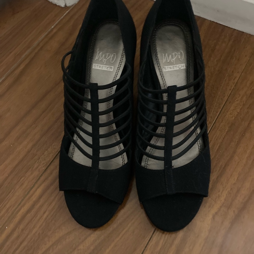 Impo Black Strappy Peep-Toe Heels